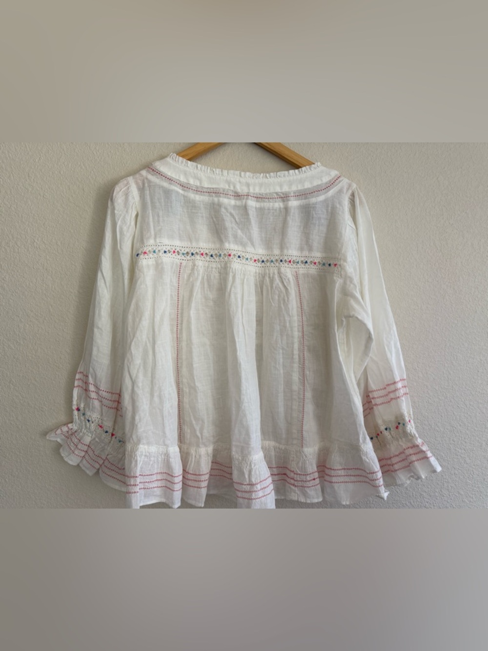 Free People “Ready For You” Ivory Peasant-style Embroidered 100% Cotton Blouse - Picture 5 of 12